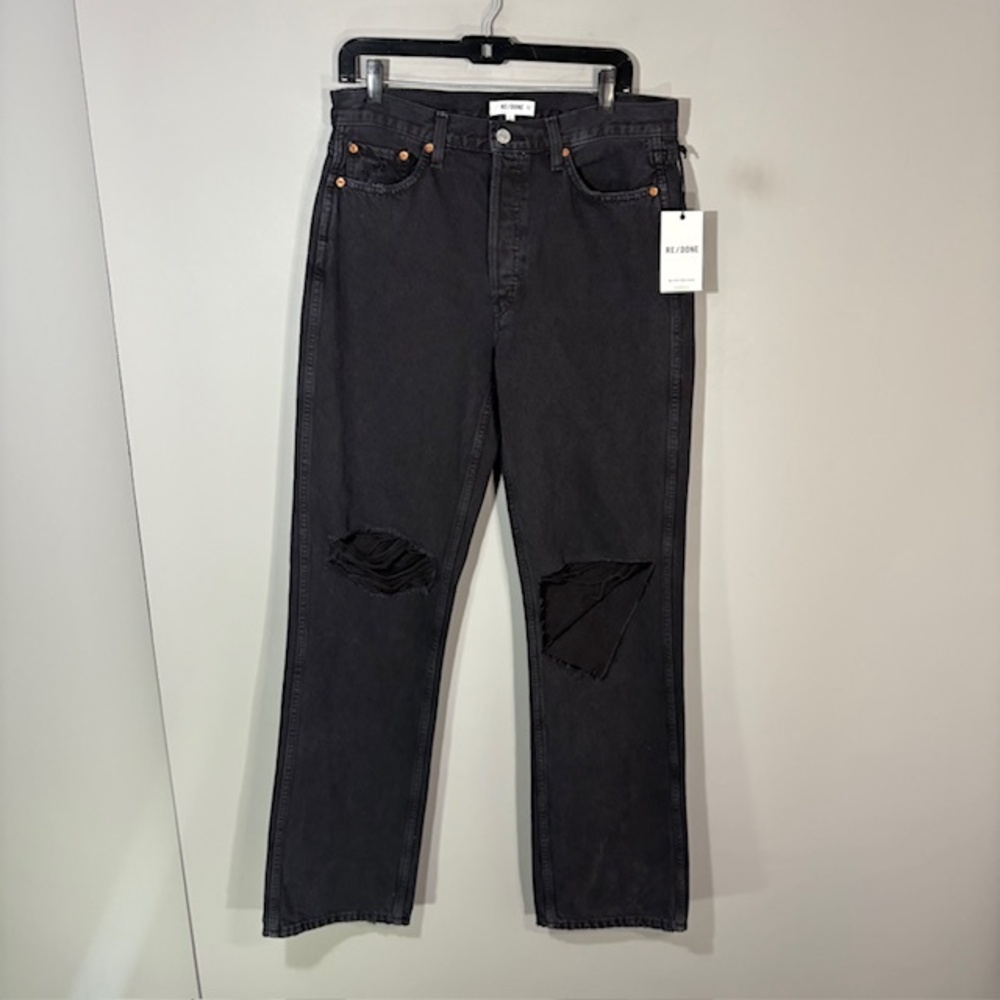 RE/DONE 90s High Rise Loose Jeans Womens 29 Black Charcoal Wash Distressed Denim